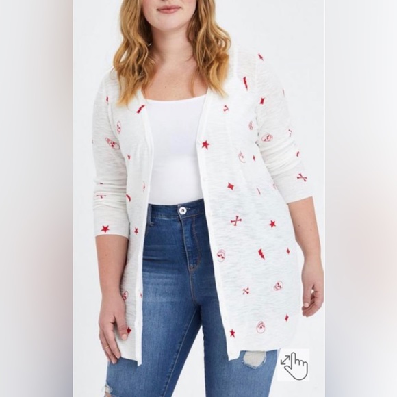 3x 22/24 fits 3x 4x⭐️Torrid Cardigan Sweater Skull Star Moon Mystic Gothic print - Picture 2 of 11
